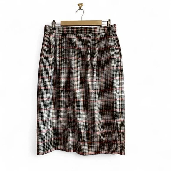 VTG 90s Wool Blend Houndstooth Pencil Skirt Sz 18 Brown Lined Pockets Academia - Picture 1 of 8